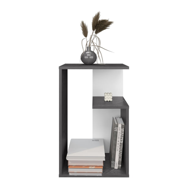 English Elm Side Table 25" H - Modern Dark Gray Accent With 2 Open Shelves For Stylish Storage & Display B097P296868-GIGA