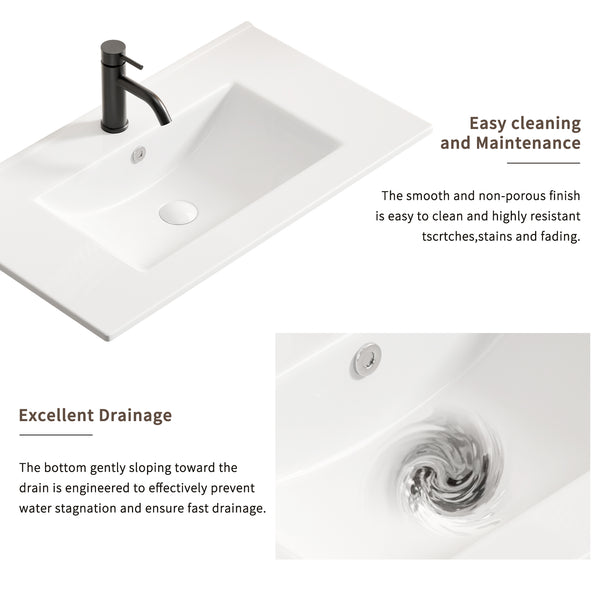 English Elm 24 Inch Ceramic Vanity Sink Top Oval Basin with Overflow Glossy White Spa Bath W3402P324578