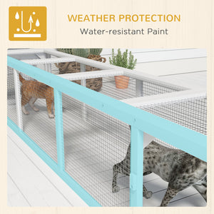 English Elm PawHut Extendable Outdoor Cat Tunnel 79" Wooden Catio Run with Weatherproof Mesh, Multi-Entry White+Black W2225P200586