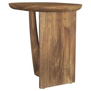 English Elm Alamitos Sculptural Mango Wood Side Table in Rich Brown with L-Shaped Legs, Artistic Rounded Rectangle Design B062P299785