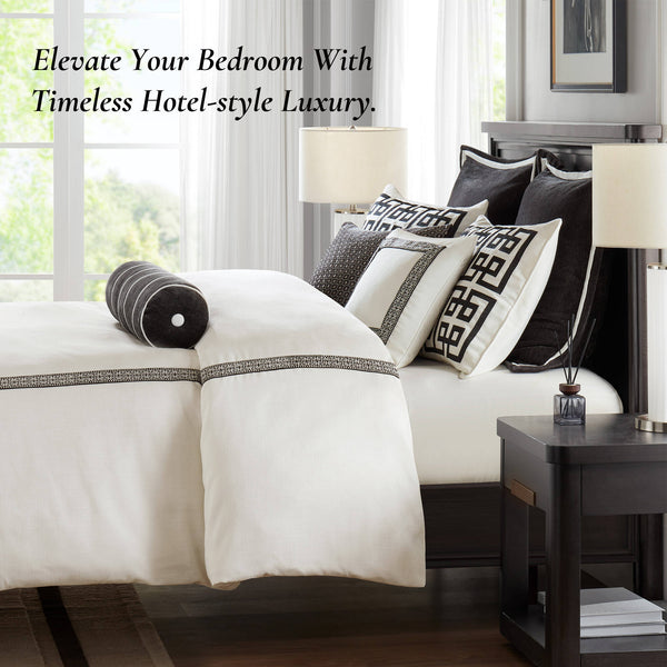 English Elm 8 Queen Jacquard Oversized Duvet Comforter Set with Euro Shams, Decorative Pillows, Plush Polyester fills Multicolor 22.83 L x 18.9 W x 16.14 H B035P319229