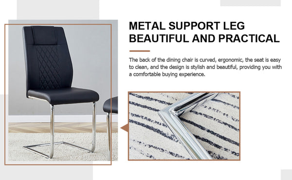 English Elm Table And Chair Set - Modern 38.6" Round Glass Dining Table With 4 Stylish Pu Chairs - Silver Legs W1151S03825-GIGA