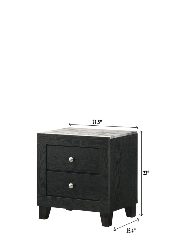 English Elm 1pc Modern Faux Marble Top Nightstand with Two Drawers, Sleek Contrast Finish, Compact Bedroom Storage Black,White 24.06 L x 17.95 W x 22.32 H B2741P330120