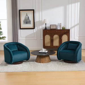 English Elm Swivel Barrel Chair Pumpkin Sculptural Velvet Upholstered with Walnut Wood Round Base Teal W3244P427742