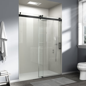 English Elm 56" Frameless Sliding Shower Door Tempered Glass Soft Close Matte Hardware Alcove Fit Matte Black W1920P385324