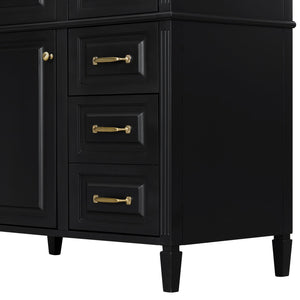English Elm 36-Inch Bathroom Vanity With Ceramic Sink Top, Adjustable Shelf, And Modern Flip Drawer Design For Storage N725P350849B