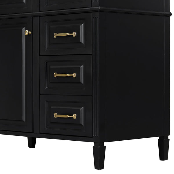 English Elm 36-Inch Bathroom Vanity With Ceramic Sink Top, Adjustable Shelf, And Modern Flip Drawer Design For Storage N725P350849B