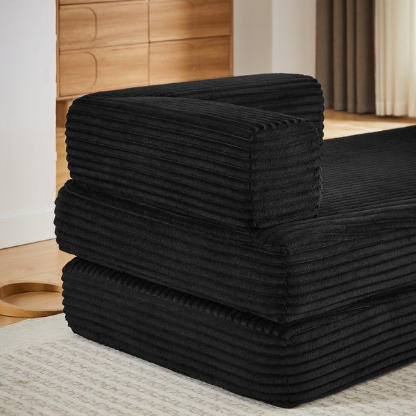 English Elm Loveseat Cloud Sectional Sofa with Corduroy Upholstery Plush Sponge Core Modular Design Black W2339P411911