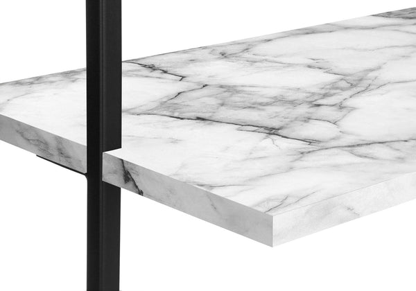English Elm Bookshelf, 5-Tier Ladder Design With White Marble-Look Shelves & Black Metal Frame For Modern Spaces B2710P219407