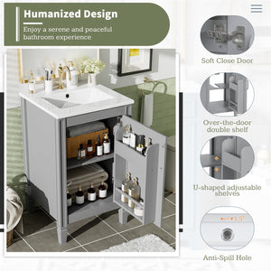 English Elm 20" Gray Bathroom Vanity with Ceramic Sink, Soft-Close Door, U-Shaped Adjustable Shelf & Door Storage Rack for Small Spaces N729P299364E