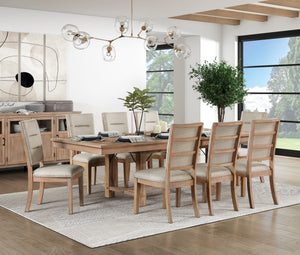 English Elm Light Oak Acacia Veneer 9 Piece Dining Set Ladderback Chairs with Extension Leaf B011S01590