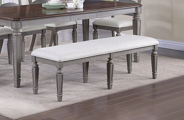 English Elm Light Grey Upholstered Dining Bench with Foam Cushion Rubberwood Frame Seats Two B011P287309