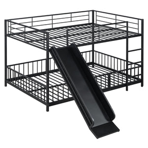 English Elm Full Full over Full Metal Bunk Bed with Slide, Interchangeable Stairs, Gate & Safety Guardrails for Kids Black SF000170AAB