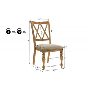 English Elm Antique Natural Oak Wood Dining Chairs Set of 2 - Solid Wood Farmhouse Double X Back, Rustic Seating B011P375256