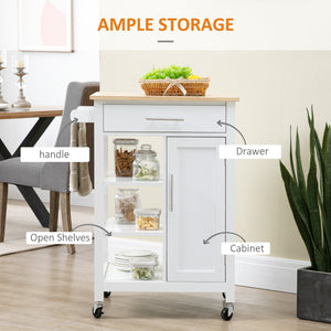 English Elm Homcom Rolling Kitchen Island Cart With Solid Wood Top, Ample Storage, Drawer & Towel Rack, White W2225P217392