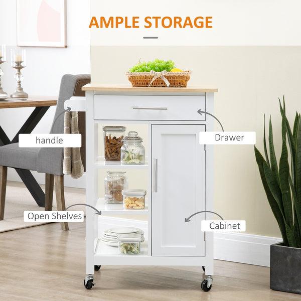 English Elm Homcom Rolling Kitchen Island Cart With Solid Wood Top, Ample Storage, Drawer & Towel Rack, White W2225P217392