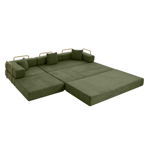 English Elm 108'' Modular Cloud Sectional Corduroy Couch with Fold Flat Backrest for Living Rooms Green W1117S00294