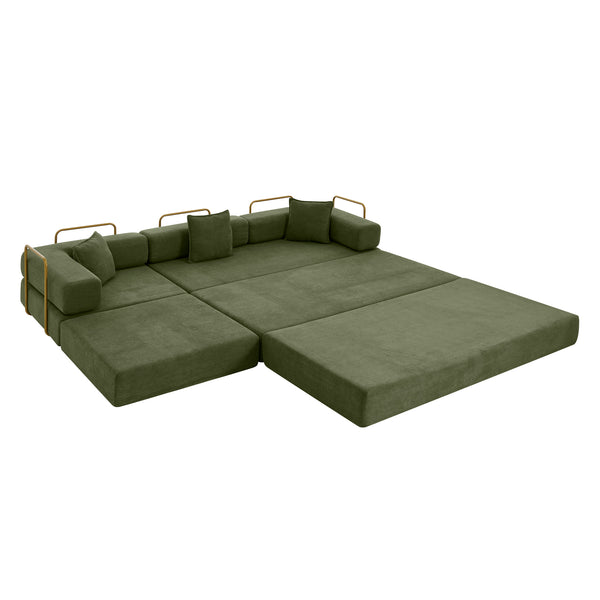 English Elm 108'' Modular Cloud Sectional Corduroy Couch with Fold Flat Backrest for Living Rooms Green W1117S00294