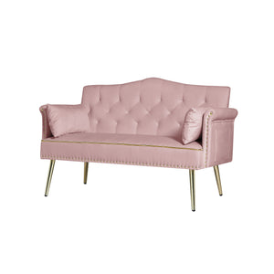 English Elm Pink Velvet Tufted Loveseat with Metal Legs for Bedroom or Apartment Living W3985P481338