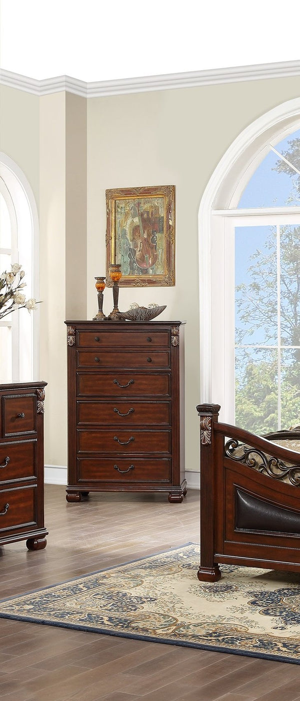 English Elm Dark Solid Wood 5-Drawer Chest with Lion Claw Carvings, Fluted Accents, 36x18x51in Storage Appeal B011P238669