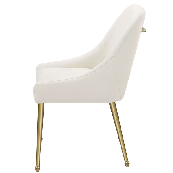 English Elm Lichton Velvet Upholstered Dining Side Chair Set of 2 with Foam Padding, Brass Legs & Back Handle Ivory+Gold B062P299932