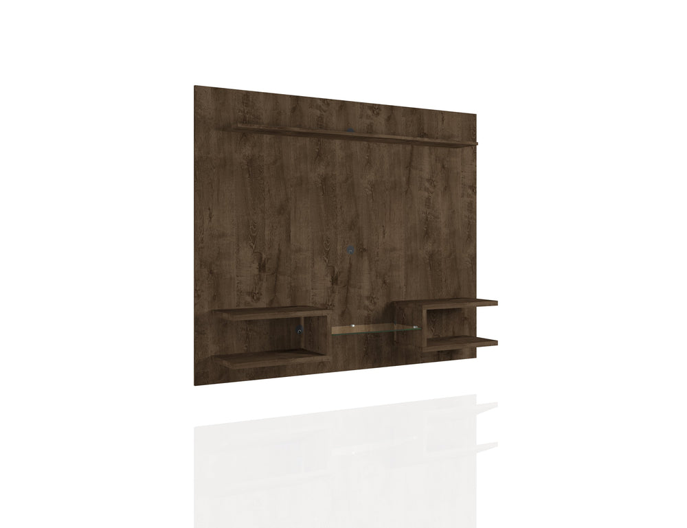 English Elm Plaza 64" TV Panel with Overhead Display Shelf, Glass Media Divider, Wire-Management & Mounting Hardware Brown B365P398358