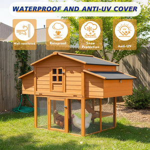 English Elm Chicken Coop Outdoor Backyard Habitat with Nesting Boxes Perch Rail and Weatherproof Roof W3166S00001