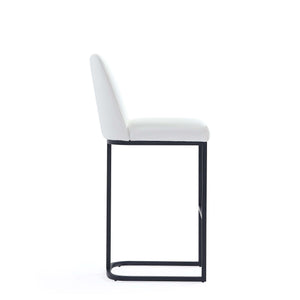 English Elm Serena Metal Upholstered Barstool with Matte Black Frame, Leatherette Cushion, Commercial Grade Comfort White B365P397934