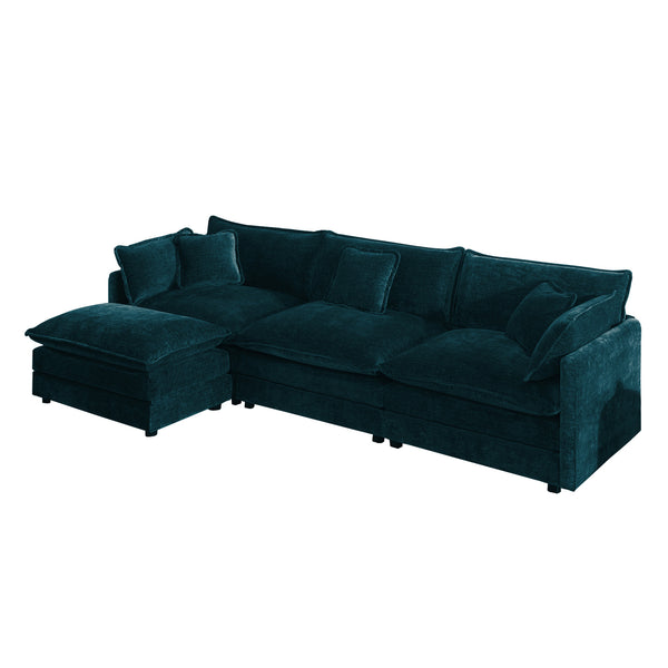 English Elm Free Modular Chenille Sectional Sofa with Reversible Ottoman for Living Rooms W714S00602