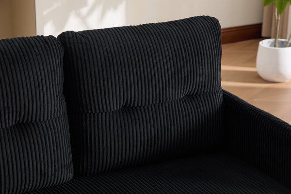 English Elm United We Win Corduroy Loveseat Plush Ergonomic Sofa with Spring Support Metal Legs Black W1568P410053