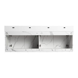 English Elm 60 Inch Wall-Mounted Bathroom Vanity With Double Resin Sinks, Modern Design, Storage & Style W999S00254