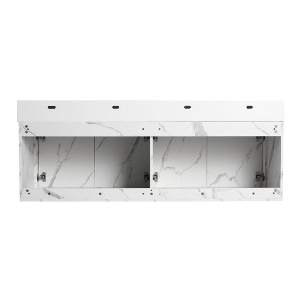 English Elm 60 Inch Wall-Mounted Bathroom Vanity With Double Resin Sinks, Modern Design, Storage & Style W999S00254