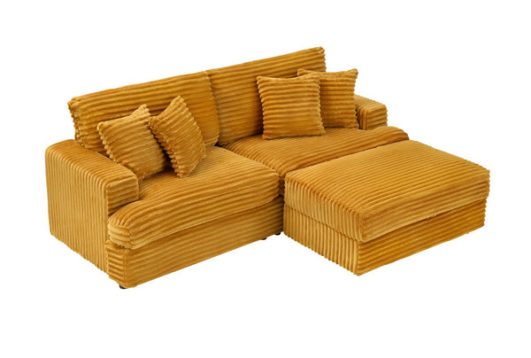 English Elm 82-Inch Orange Corduroy Sofa With Storage Footstool & 4 Pillows – Perfect For Cozy Living Spaces! W1658S00103