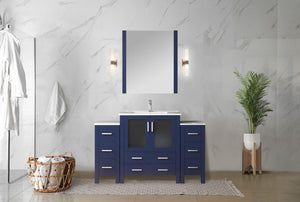 English Elm Navy 54" Bath Vanity with Side Cabinets, White Ceramic Top, Chrome Faucet & 28" Mirror — Durable, Scratch-Resistant B2731S01374
