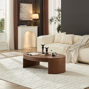 English Elm Modern Oval Mdf Coffee Table with Drawer Natural Matte Finish for Living Rooms Walnut W2085P399021