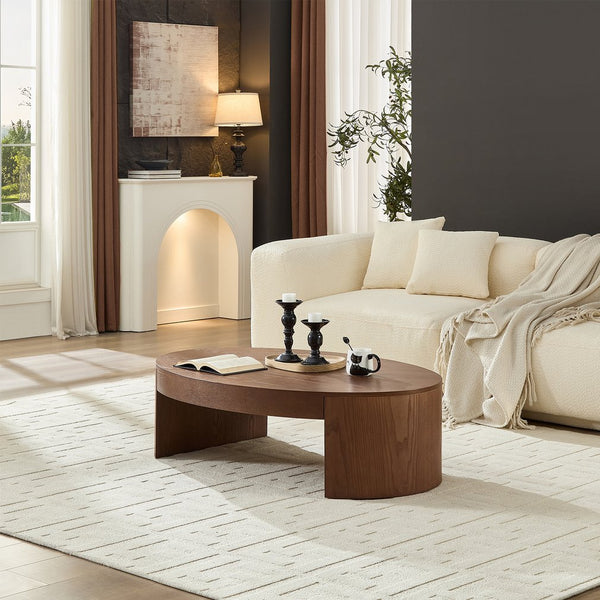 English Elm Modern Oval Mdf Coffee Table with Drawer Natural Matte Finish for Living Rooms Walnut W2085P399021