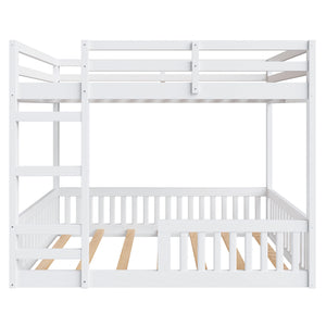 English Elm Full Full over Full Wood Bunk Bed with Ladder & Guardrails, Space-Saving Pine Frame for Kids Rooms White N7090002223K