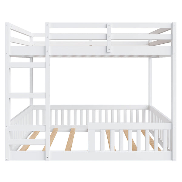 English Elm Full Full over Full Wood Bunk Bed with Ladder & Guardrails, Space-Saving Pine Frame for Kids Rooms White N7090002223K