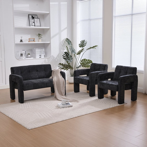 English Elm Nordic Ergonomic Double Armchair Upholstered Chenille Sofa 2-Seater Compact Lounge Chair 550LB Capacity Black W395P380537