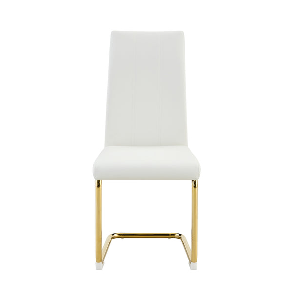 English Elm Tempered Glass Rectangular Dining Set Seats 8 with Glam Metal Legs Pu Leather Chairs Gold,White W3875S00055