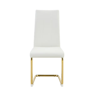 English Elm Tempered Glass Rectangular Dining Set Seats Six with Gold Metal Legs White Pu Chairs W3875S00054
