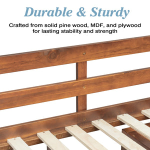 English Elm Twin Over Full Bunk Bed Solid Pine Frame with Built-in Slide and Storage Staircase Walnut W504S00286