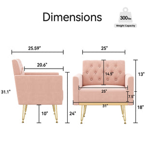 English Elm Teddy Fabric Tufted Accent Chair with Gold Metal Legs for Bedroom or Living Room Pink W2113P392020