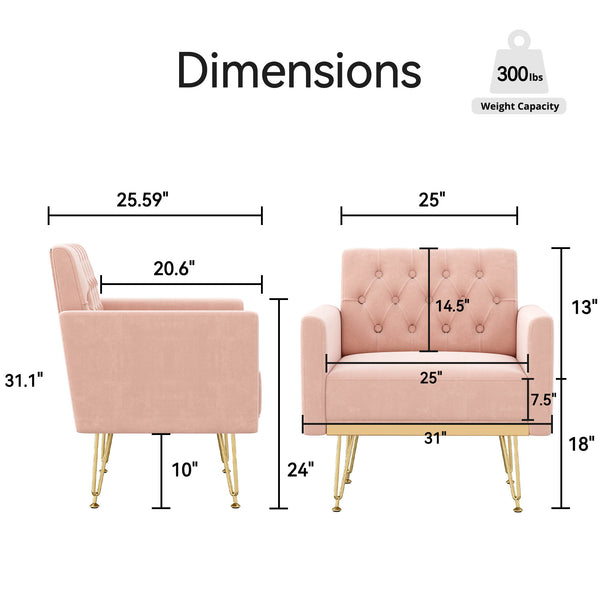 English Elm Teddy Fabric Tufted Accent Chair with Gold Metal Legs for Bedroom or Living Room Pink W2113P392020
