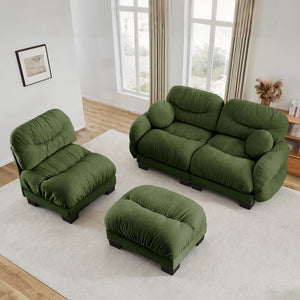 English Elm Pleated Chenille Sectional Sofa with Ergonomic Foam Sculptural Curved Armrests Living Room Green W5656S00050