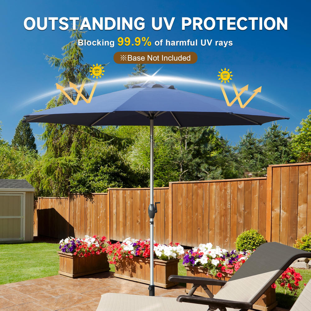 English Elm 9FT Patio Umbrella with Crank & Tilt, 180G UV‑Resistant Waterproof Canopy, Wind‑Vent, 8 Ribs Navy Blue W1859P195945