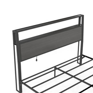 English Elm Queen Metal Platform Bed with Rgb Led Headboard Charging Station and Underbed Storage Dark Grey T3963P483958