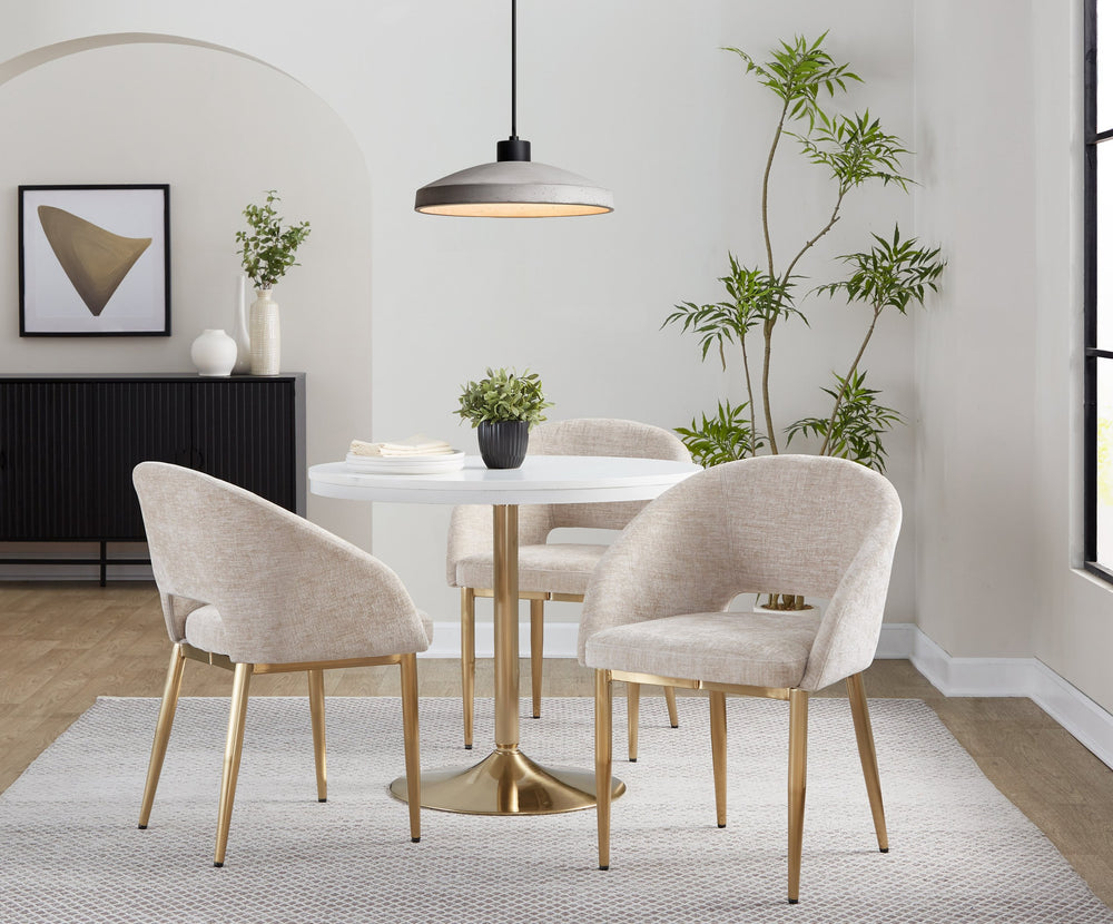 English Elm Chair Set of Two with Gold Metal Legs and Fabric Seat for Glam Dining Rooms B202S02104