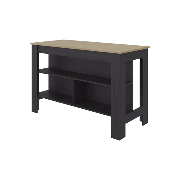 English Elm Ruso Modern Kitchen Island with Three Open Shelves in White and Natural Oak Finish B097P474318