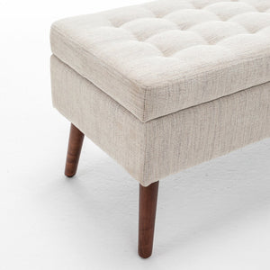 English Elm Storage Bench Upholstered Linen Entryway Ottoman with 300 lb Capacity, Hidden 7.8" Storage, Solid Wood Legs Off White W2200P152169